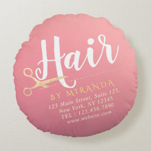 Almofada Redonda Hairstylist Makeup Salon Modern Pink Tesoura Doura