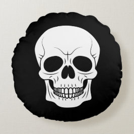 Almofada Redonda Halloween Preto E Branco Da Cabeça De Crânio