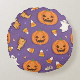 Almofada Redonda Halloween Pumpkin & Ghost Round Travesseiro