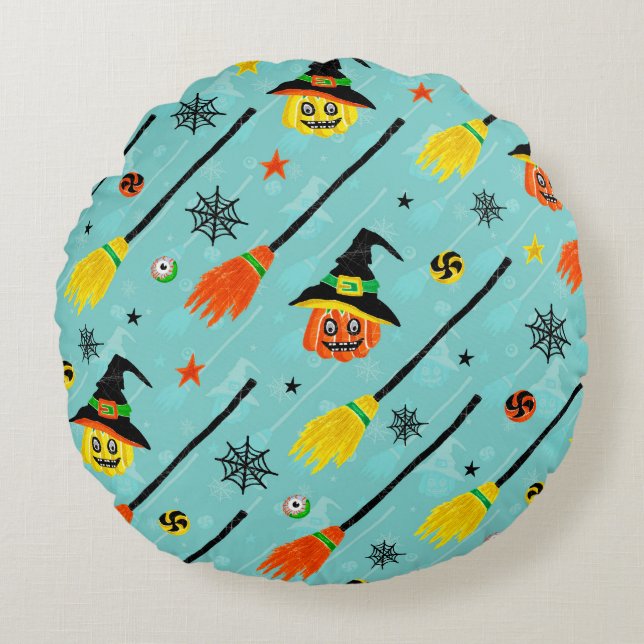 Almofada Redonda Halloween Witchy Seimt Theme (Frente)