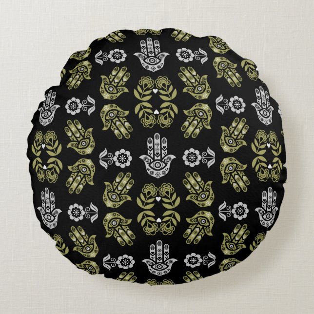 Almofada Redonda Hamsa Hand Protection Art (Frente)