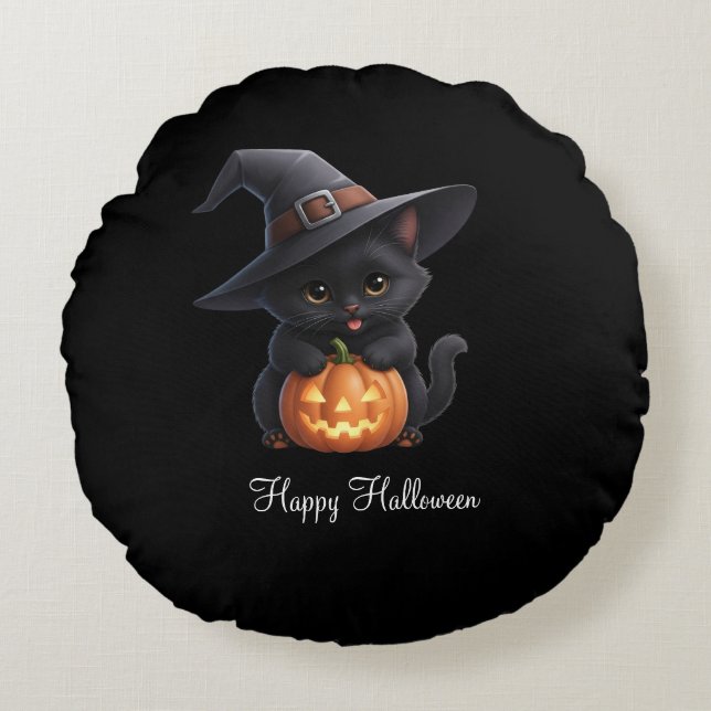 Almofada Redonda Happy Cats Halloween (Frente)