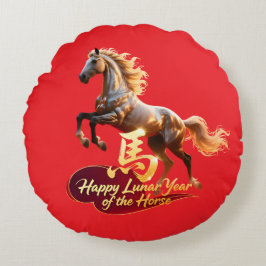 Almofada Redonda Happy Lunar New Year Majestic Golden Horse 