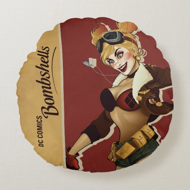 Almofada Redonda Harley Quinn Bombshell Pinup (Frente)