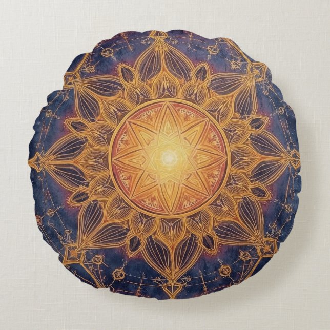 Almofada Redonda Harmonia Celestial – Portal da Luz Sagrada (Frente)