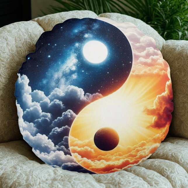 Almofada Redonda Harmonia Celestial Yin Yang (Criador carregado)