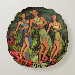 Almofada Redonda Hawaii Aloha Palm Hula Art Design
