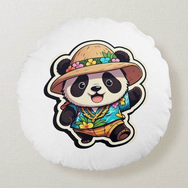 Almofada Redonda Hawaii Panda Paradise (Frente)