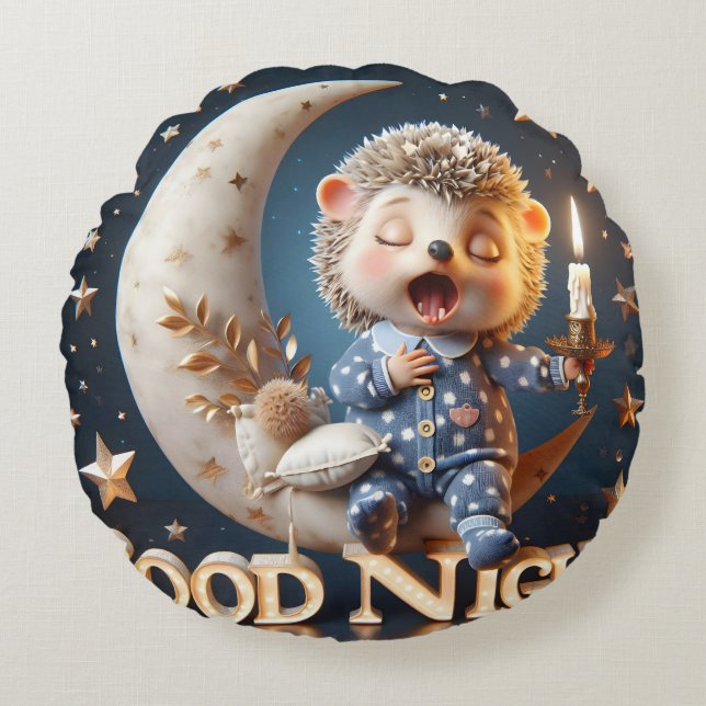 Almofada Redonda Hedgehog com uma vela, Coleção de Natasha Us (Frente)