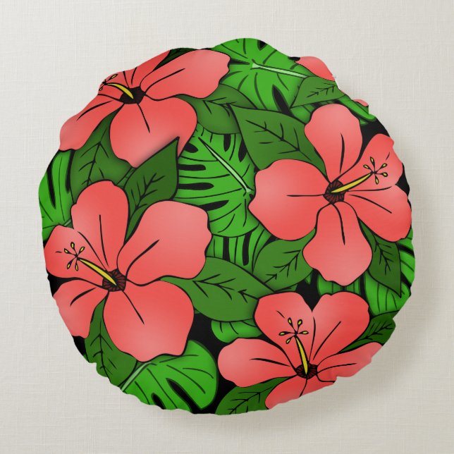 Almofada Redonda Hibisco Pêssego & Monstera (Verso)