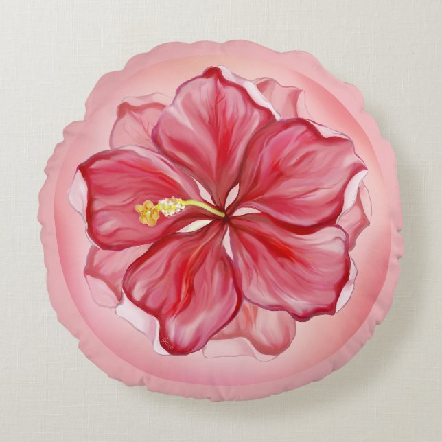 Almofada Redonda Hibiscus e rendas RED (Frente)