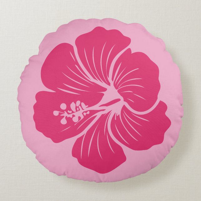 Almofada Redonda Hibiscus Flower Hot Pink Outline Drawing (Frente)