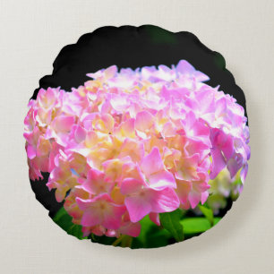 Almofada Redonda Hidrangas cor de laranja rosadas