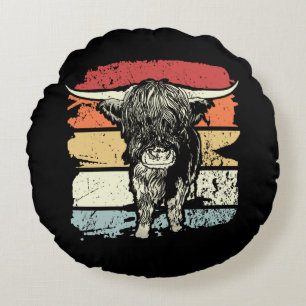 Almofada Redonda Highland Cow Highland Cows Retro