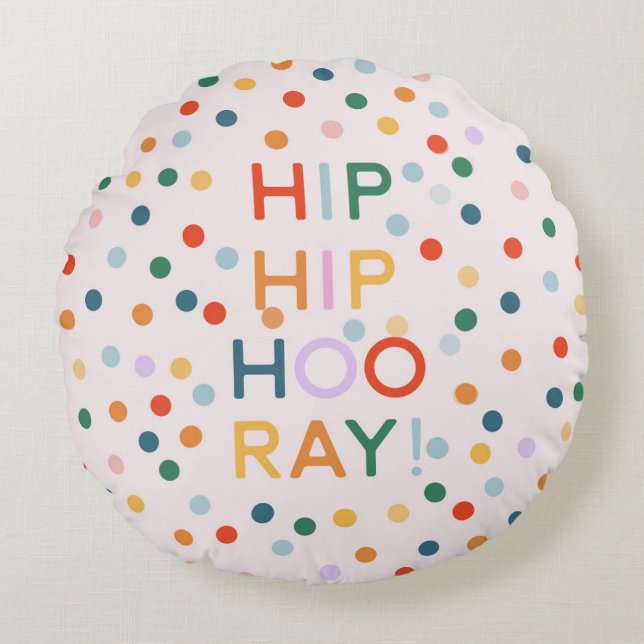 Almofada Redonda Hip Hip Hooray Festa de aniversário Congrats (Frente)