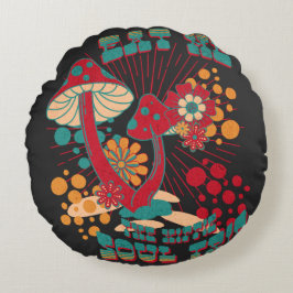 Almofada Redonda Hippie Soul Trip Summer Vintage Mushroom