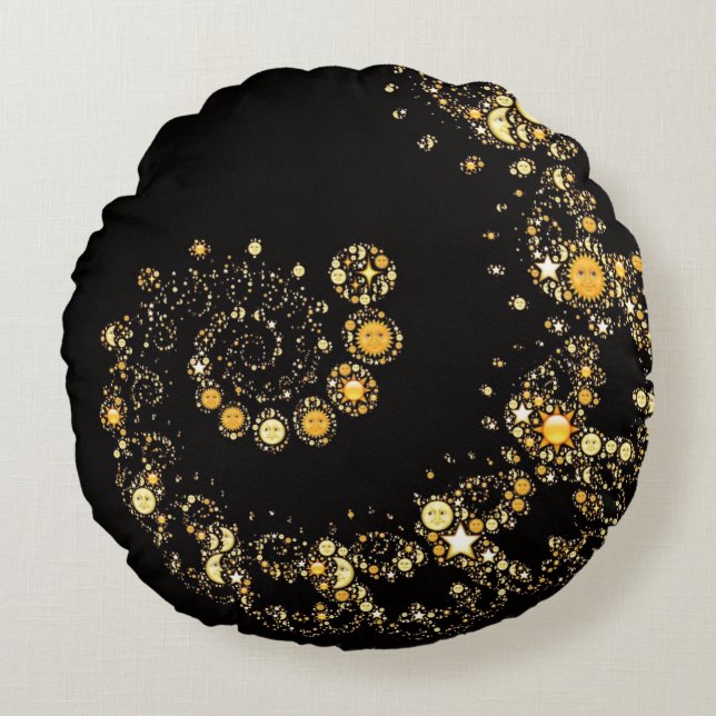 Almofada Redonda Hipster celestial dos emojis do símbolo do emoji (Frente)