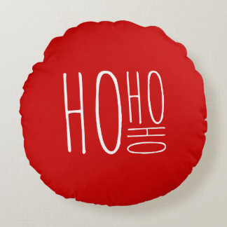 Almofada Redonda HO HO HO Feliz Natal Estilo Farmhouse Chic Vermelh