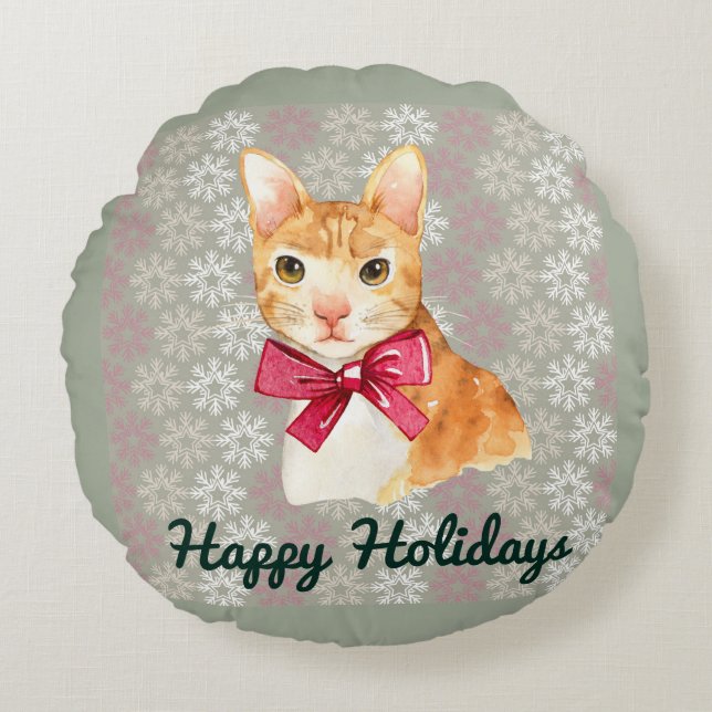 Almofada Redonda Holiday Orange Tabby (Frente)