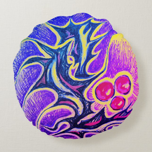 Almofada Redonda Holly Leaf e Berry Colorful (Verso)