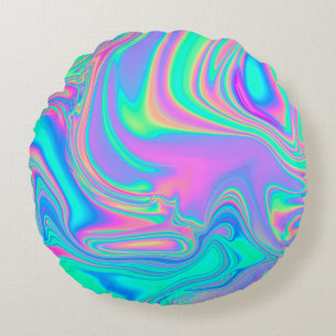 Almofada Redonda Holográfico Iridescente: Textura Marmoreada Neon