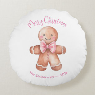 Almofada Redonda Homem de Biscoito de Gengibre Rosa Natal