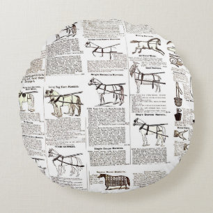 Almofada Redonda Horse Antique Advertising Newpaper Art