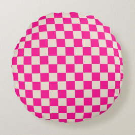 Almofada Redonda Hot pink and tan checkerboard pattern