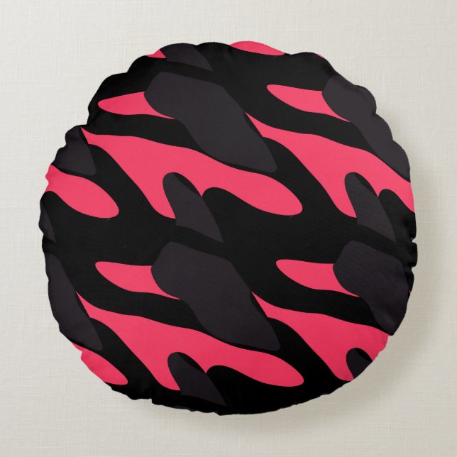 Almofada Redonda Hot pink, gray and black Camo abstract (Frente)