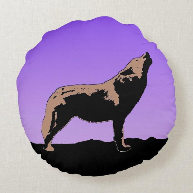 Almofada Redonda Howling Wolf at Sunset - Arte original sobre a vid (Verso)