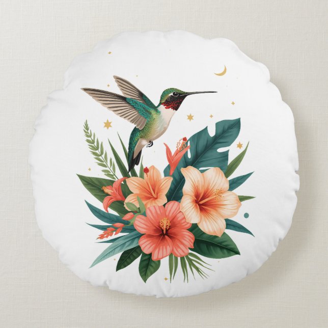 Almofada Redonda Hummingbird Bloom Round Pillow (Frente)