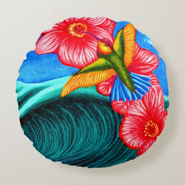 Almofada Redonda Hummingbird Ocean  (Frente)