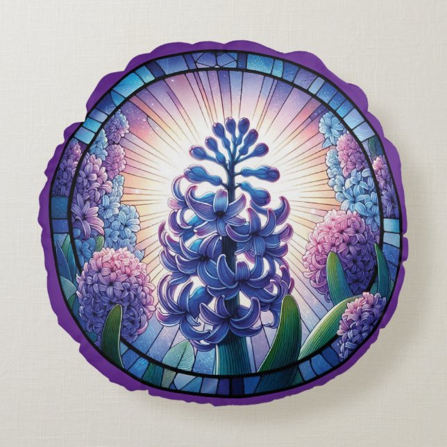 Almofada Redonda Hyacinth Stainth Glass Art (Frente)