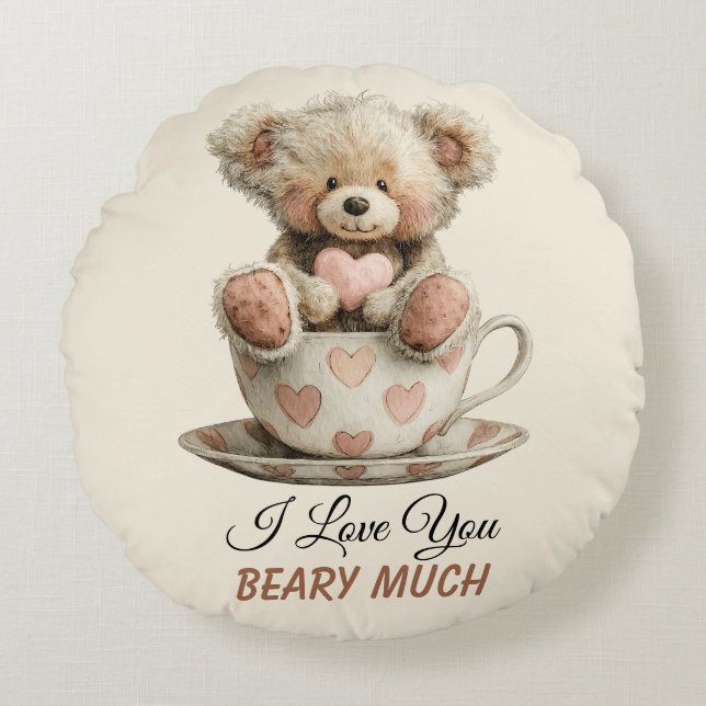 Almofada Redonda I Love You Beary Much In Cup Postcard (Frente)