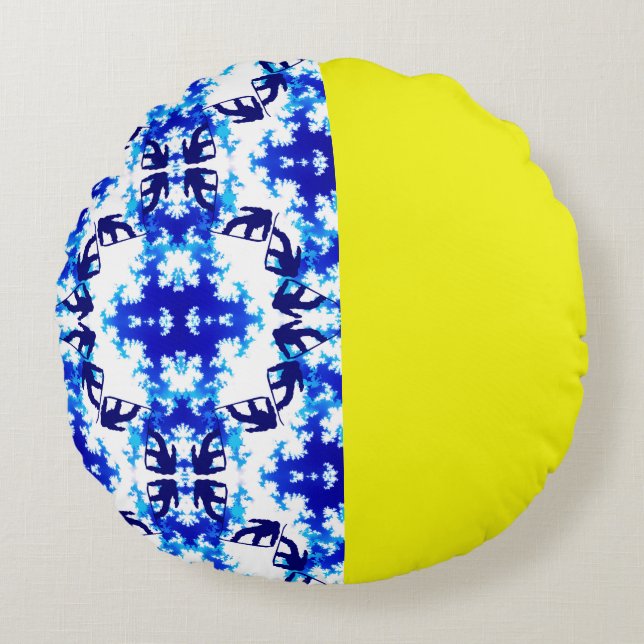 Almofada Redonda Ice Blue Snowboarder Sky Amarelo Esporte de Neve (Frente)