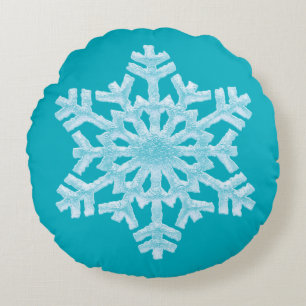 Almofada Redonda Icy Aqua Teal Congelada Floco de Neve Floco de inv