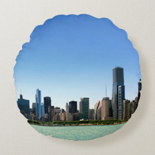 Almofada Redonda Ideia da skyline de Chicago pelo Lago Michigan