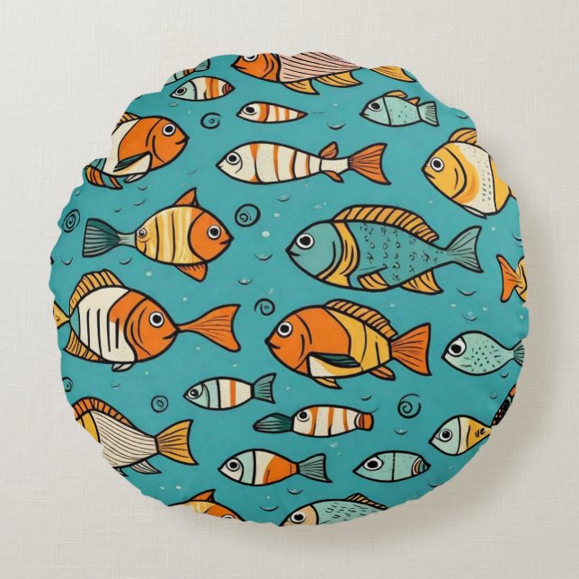 Almofada Redonda Ideias de presentes de padrão de peixe (Frente)