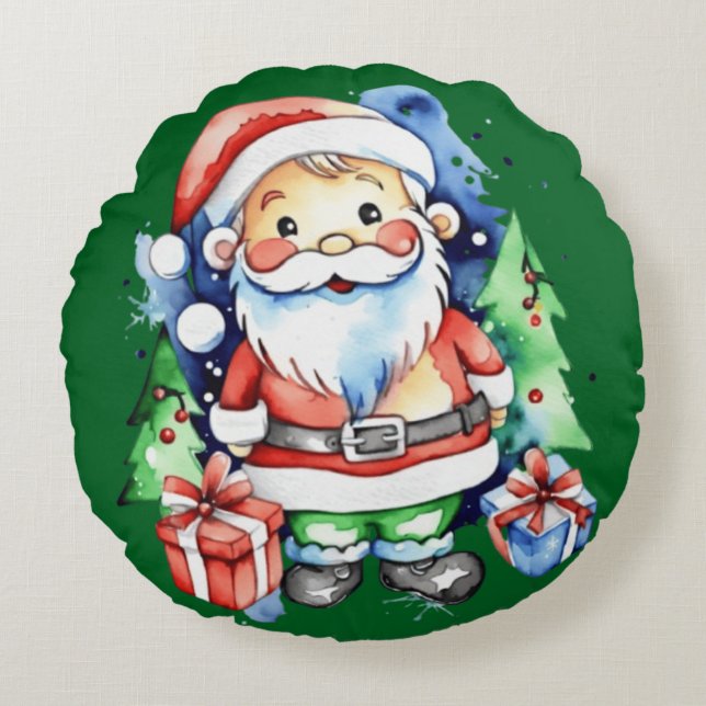 Almofada Redonda Ideias de presentes do Papai Noel (Frente)