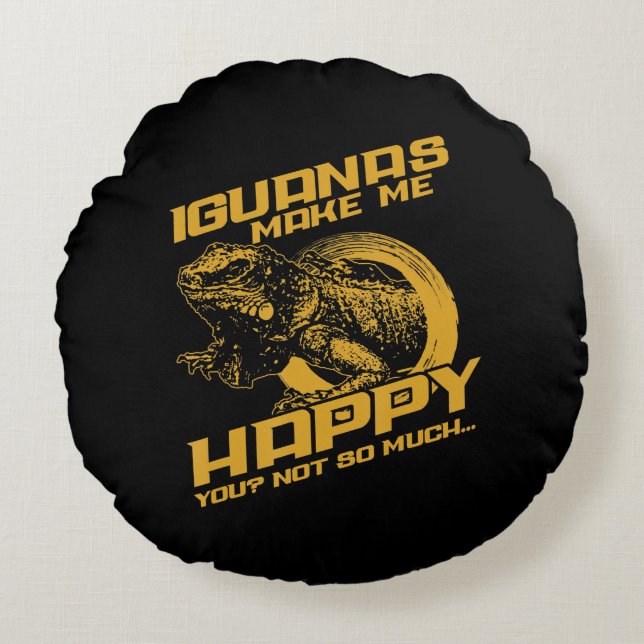 Almofada Redonda Iguana Me Faz Feliz Não Tanto (Frente)