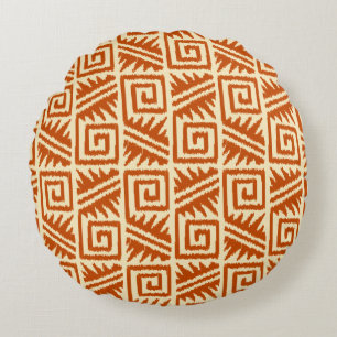 Almofada Redonda Ikat Asteca Tribal - Laranja Mandarin e Claro