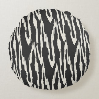 Almofada Redonda Ikat Borrachudo Carvão e Branco Desbotado