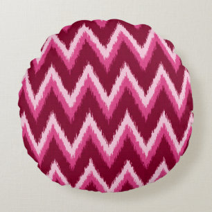 Almofada Redonda Ikat Chevron Stripes - Burqundy, Rosa e Rosa