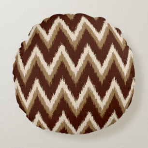 Almofada Redonda Ikat Chevron Stripes - Castanho e bege de Chocolat