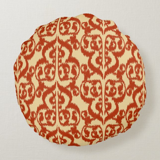 Almofada Redonda Ikat Moorish Damask - Laranja mandarina (Verso)