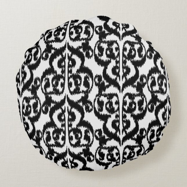 Almofada Redonda Ikat Moorish Damask - preto e branco (Verso)