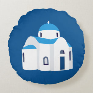 Almofada Redonda Ilha Grega Santorini - Igreja Azul