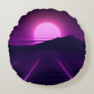 Almofada Redonda Ilusão de Fundo Retroativo 80s com elementos 3D