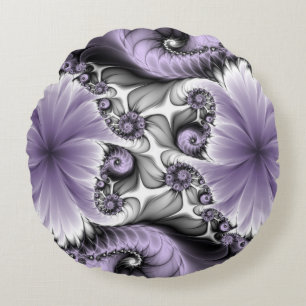 Almofada Redonda Ilusão Lilás Arte Floral Abstrata Fantasia Fractal