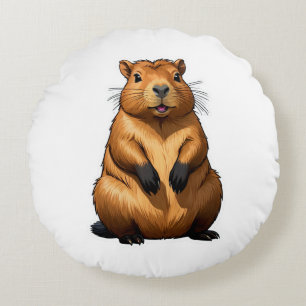 Almofada Redonda Ilustração Animal da Capybara Rodent Cute
